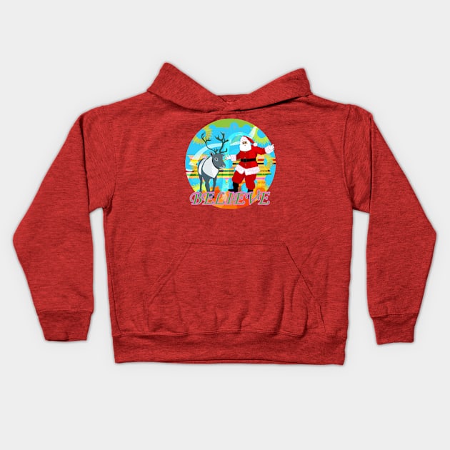 Santa Claus and Reindeer Kids Hoodie by momomoma